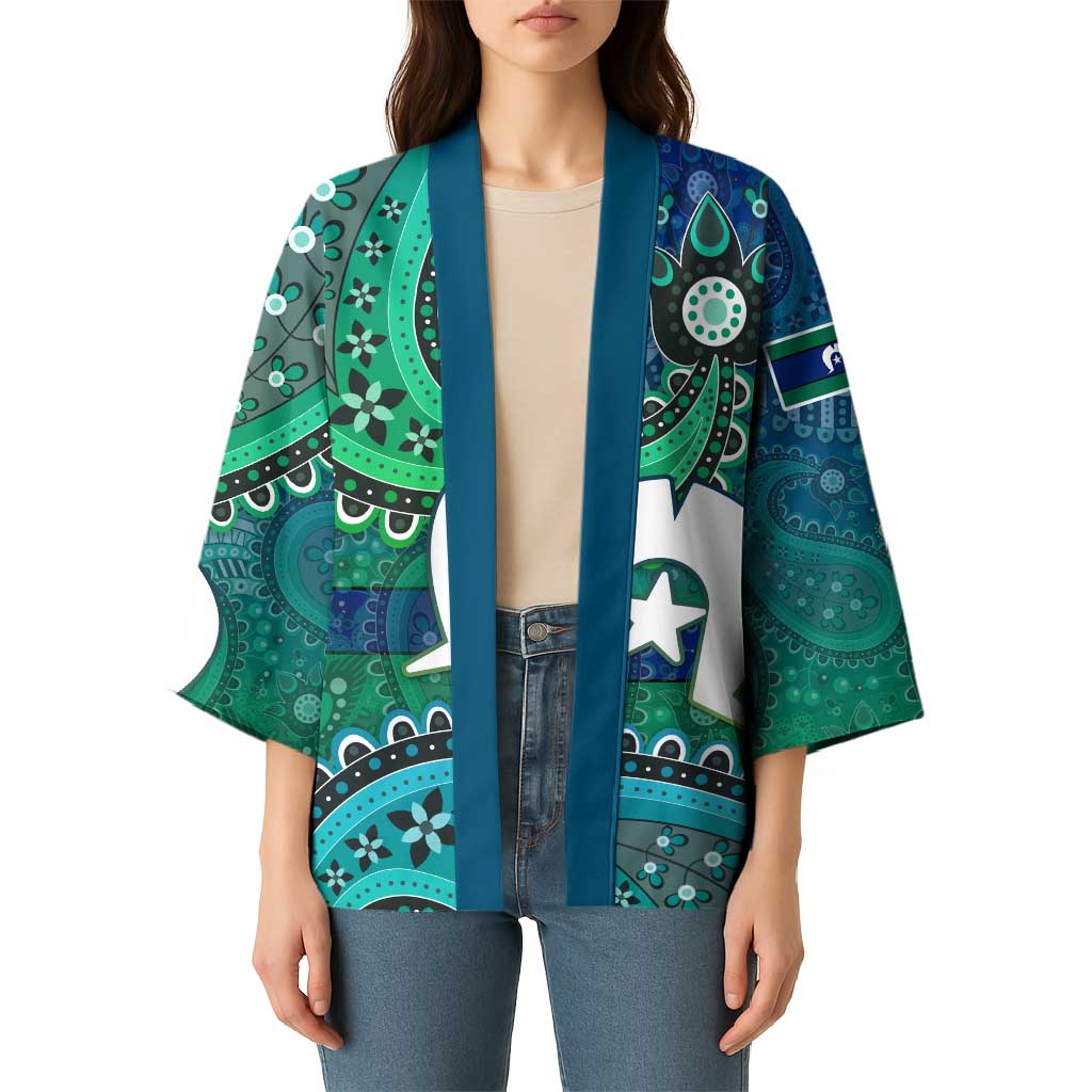 Torres Strait Islands Kimono Dhari Emblem Vibrant Teal Indigenous