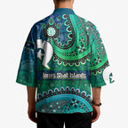 Torres Strait Islands Kimono Dhari Emblem Vibrant Teal Indigenous