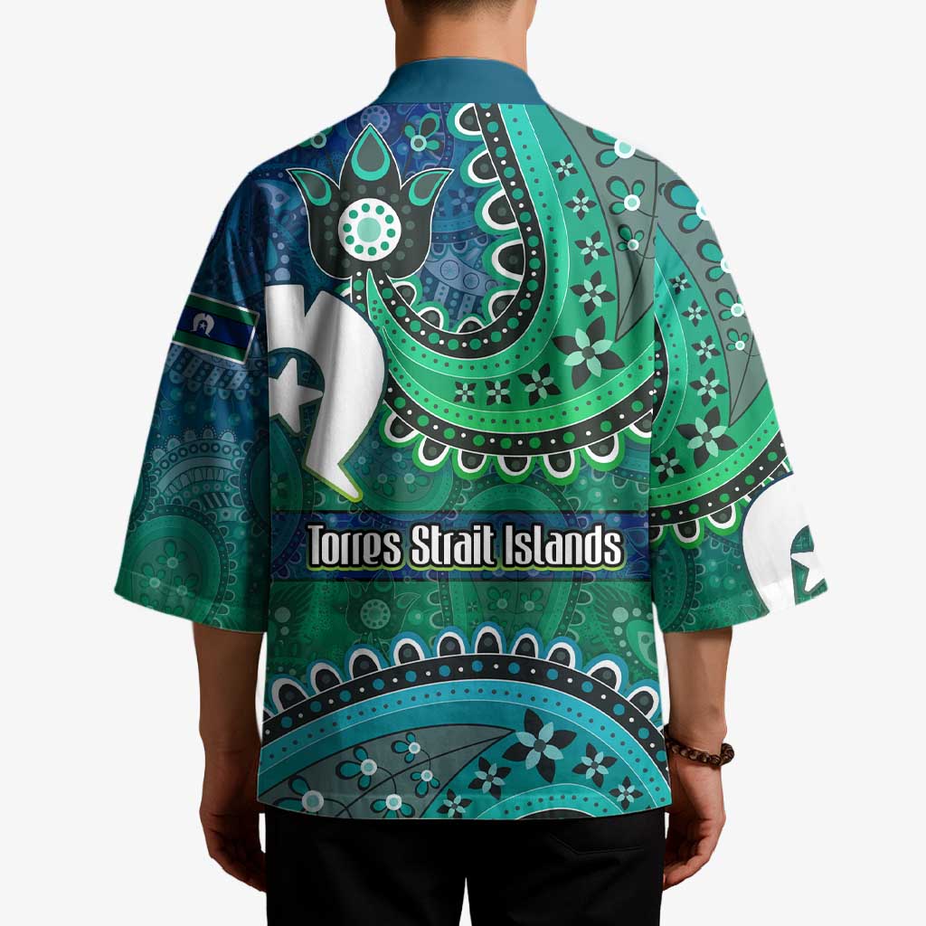 Torres Strait Islands Kimono Dhari Emblem Vibrant Teal Indigenous