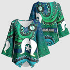 Torres Strait Islands Kimono Sleeve Blouse Dhari Emblem Vibrant Teal Indigenous