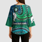 Torres Strait Islands Kimono Sleeve Blouse Dhari Emblem Vibrant Teal Indigenous