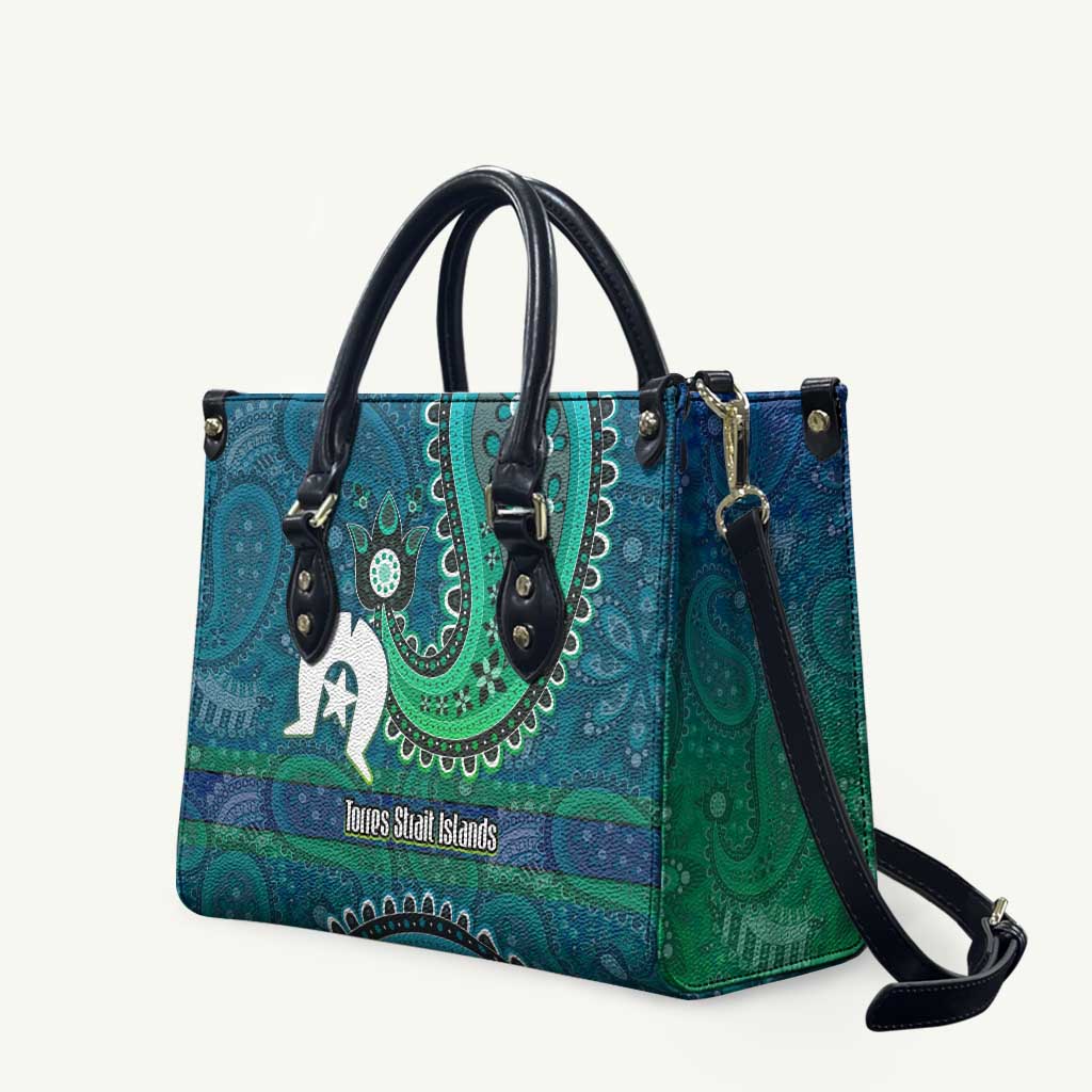 Torres Strait Islands Leather Bag Dhari Emblem Vibrant Teal Indigenous