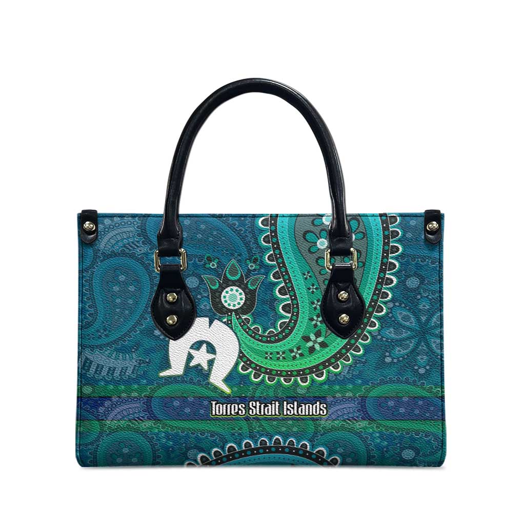 Torres Strait Islands Leather Bag Dhari Emblem Vibrant Teal Indigenous