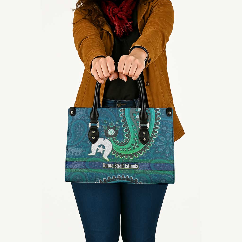 Torres Strait Islands Leather Bag Dhari Emblem Vibrant Teal Indigenous