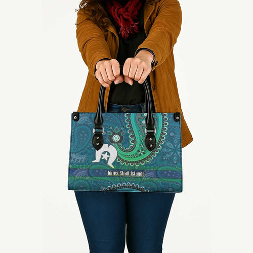 Torres Strait Islands Leather Bag Dhari Emblem Vibrant Teal Indigenous