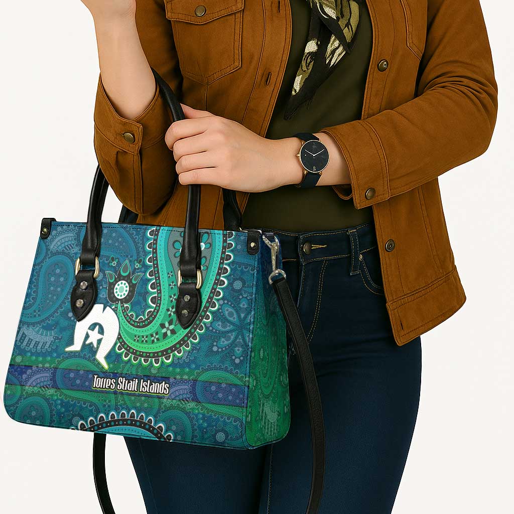 Torres Strait Islands Leather Bag Dhari Emblem Vibrant Teal Indigenous