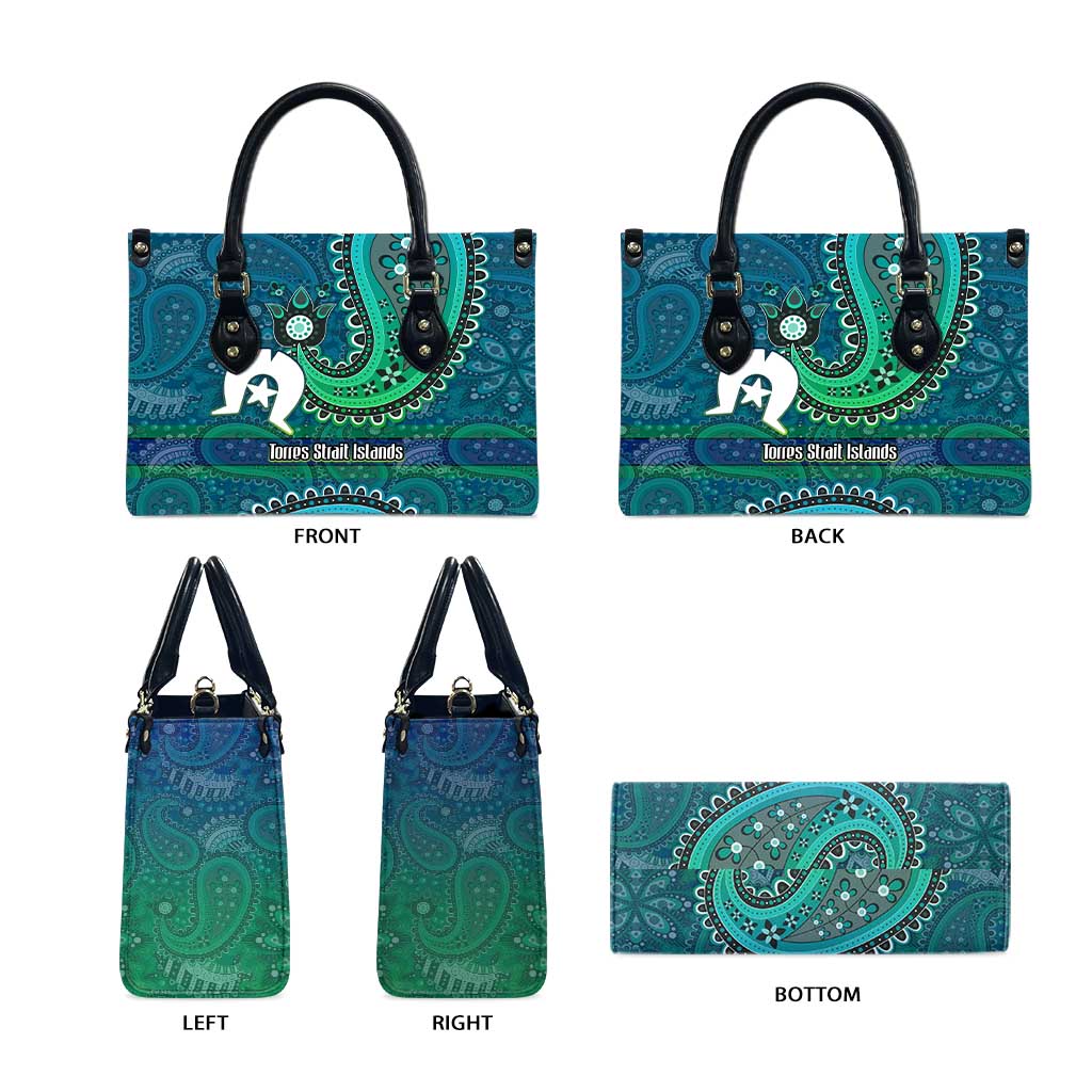 Torres Strait Islands Leather Bag Dhari Emblem Vibrant Teal Indigenous