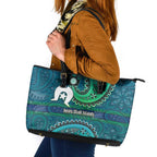 Torres Strait Islands Leather Tote Bag Dhari Emblem Vibrant Teal Indigenous