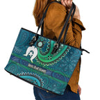 Torres Strait Islands Leather Tote Bag Dhari Emblem Vibrant Teal Indigenous