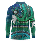 Torres Strait Islands Long Sleeve Polo Shirt Dhari Emblem Vibrant Teal Indigenous
