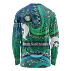 Torres Strait Islands Long Sleeve Shirt Dhari Emblem Vibrant Teal Indigenous