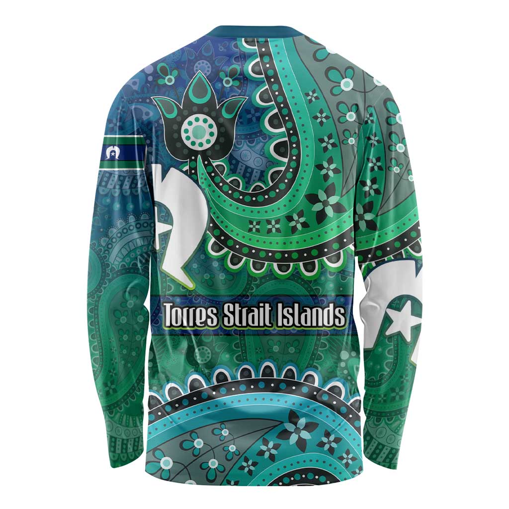 Torres Strait Islands Long Sleeve Shirt Dhari Emblem Vibrant Teal Indigenous