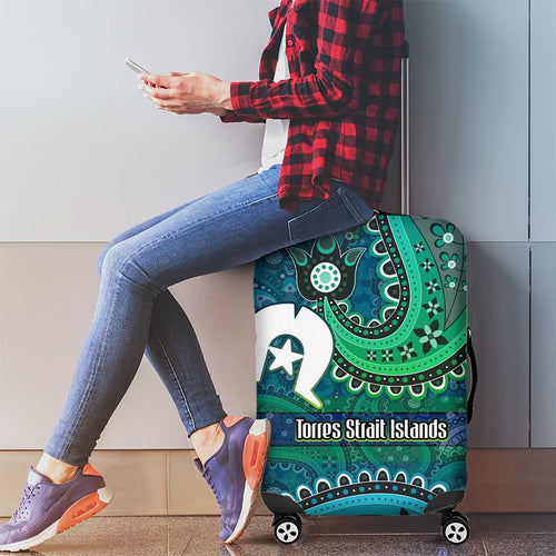 Torres Strait Islands Luggage Cover Dhari Emblem Vibrant Teal Indigenous