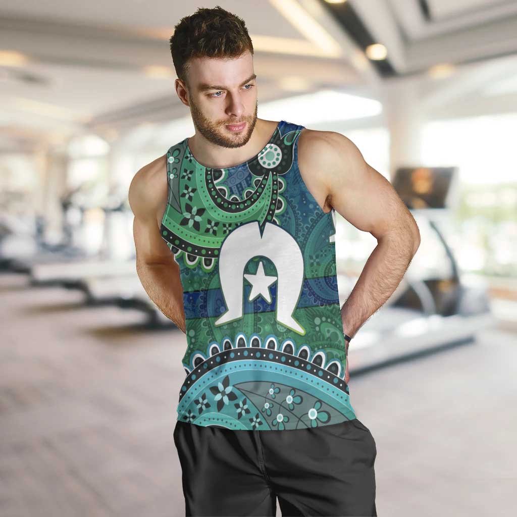 Torres Strait Islands Men Tank Top Dhari Emblem Vibrant Teal Indigenous