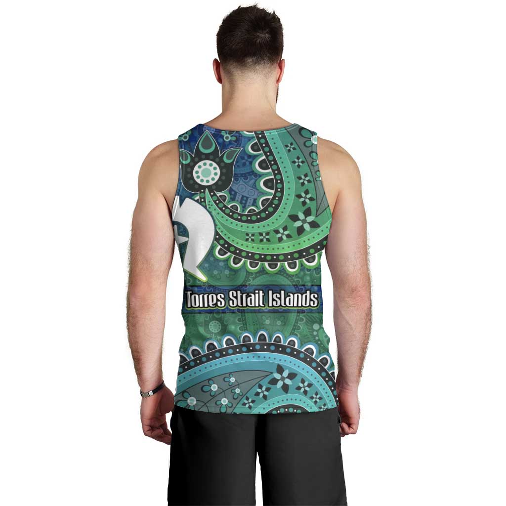 Torres Strait Islands Men Tank Top Dhari Emblem Vibrant Teal Indigenous