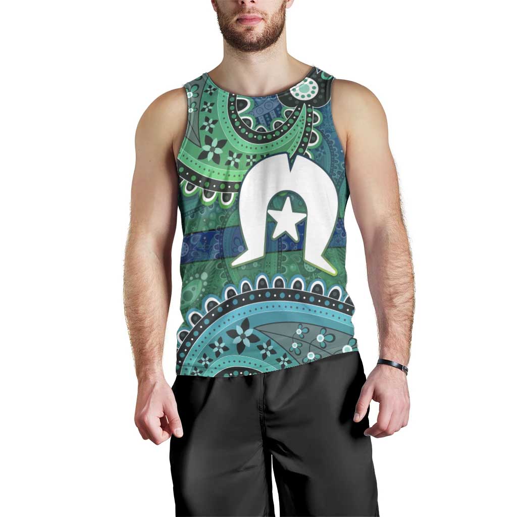 Torres Strait Islands Men Tank Top Dhari Emblem Vibrant Teal Indigenous