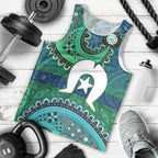Torres Strait Islands Men Tank Top Dhari Emblem Vibrant Teal Indigenous