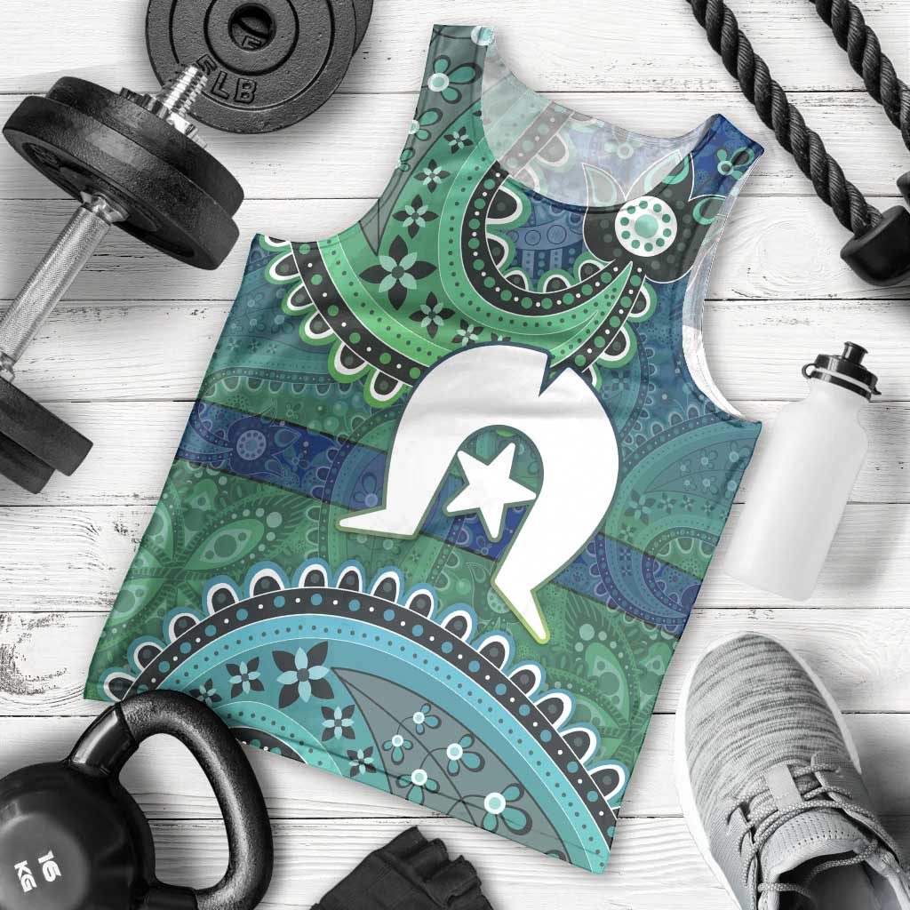 Torres Strait Islands Men Tank Top Dhari Emblem Vibrant Teal Indigenous