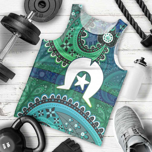 Torres Strait Islands Men Tank Top Dhari Emblem Vibrant Teal Indigenous