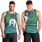 Torres Strait Islands Men Tank Top Dhari Emblem Vibrant Teal Indigenous