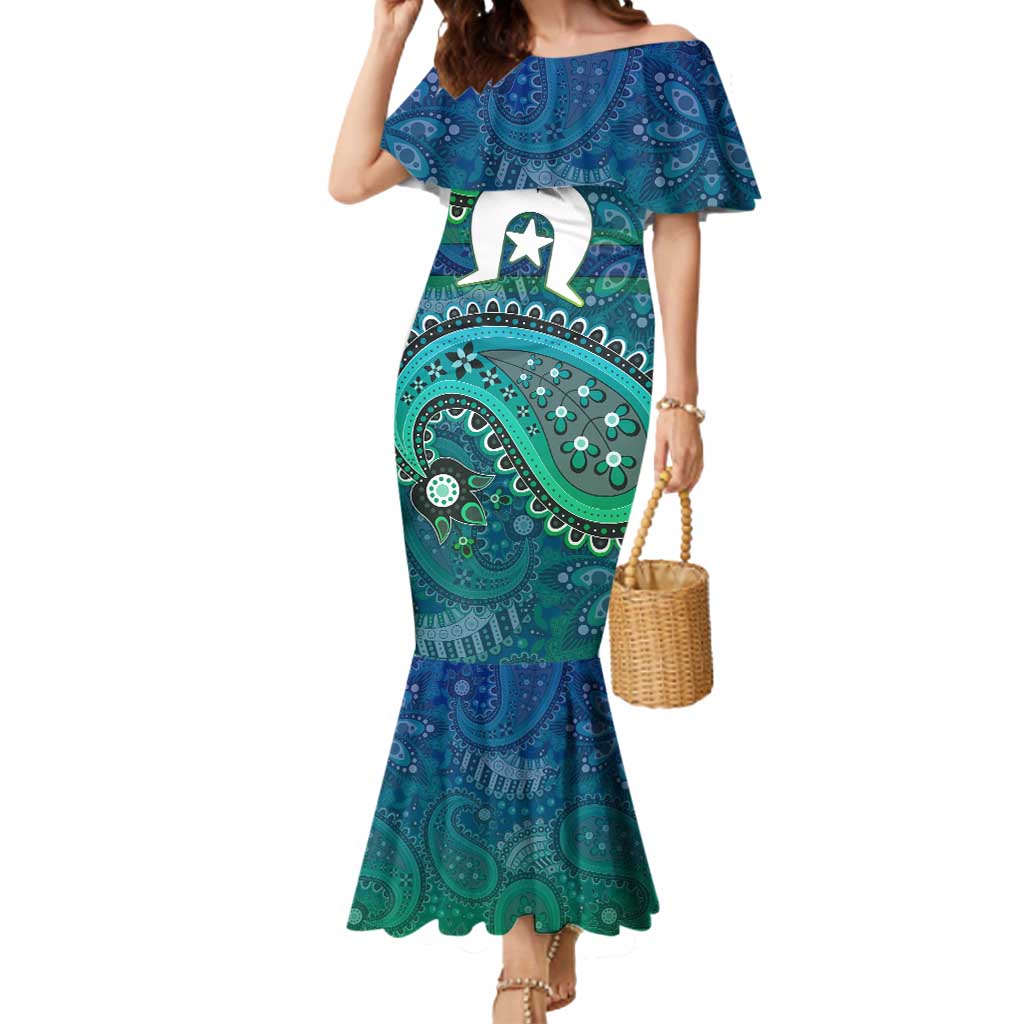Torres Strait Islands Mermaid Dress Dhari Emblem Vibrant Teal Indigenous