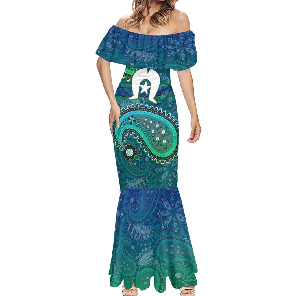 Torres Strait Islands Mermaid Dress Dhari Emblem Vibrant Teal Indigenous