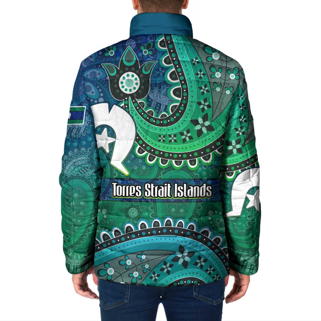 Torres Strait Islands Padded Jacket Dhari Emblem Vibrant Teal Indigenous