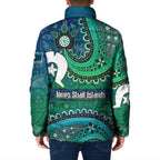 Torres Strait Islands Padded Jacket Dhari Emblem Vibrant Teal Indigenous