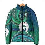 Torres Strait Islands Padded Jacket Dhari Emblem Vibrant Teal Indigenous