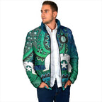 Torres Strait Islands Padded Jacket Dhari Emblem Vibrant Teal Indigenous