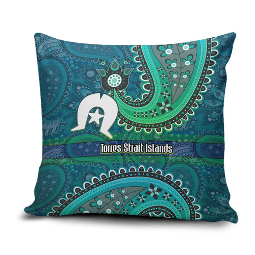 Torres Strait Islands Pillow Cover Dhari Emblem Vibrant Teal Indigenous