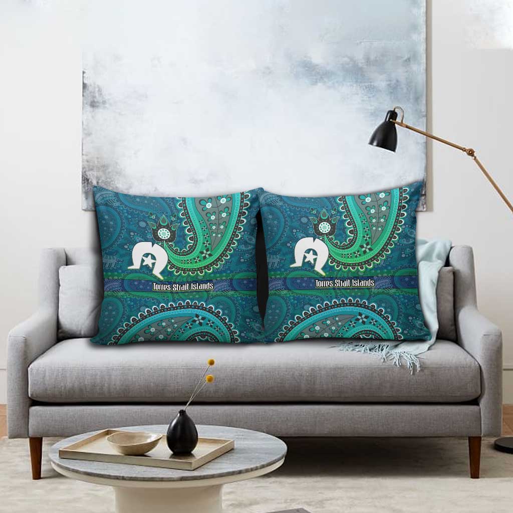 Torres Strait Islands Pillow Cover Dhari Emblem Vibrant Teal Indigenous