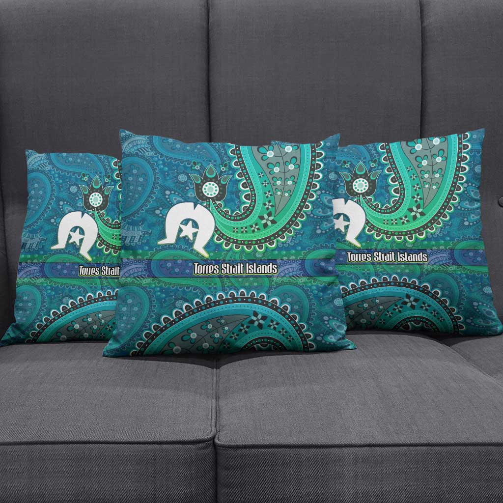 Torres Strait Islands Pillow Cover Dhari Emblem Vibrant Teal Indigenous