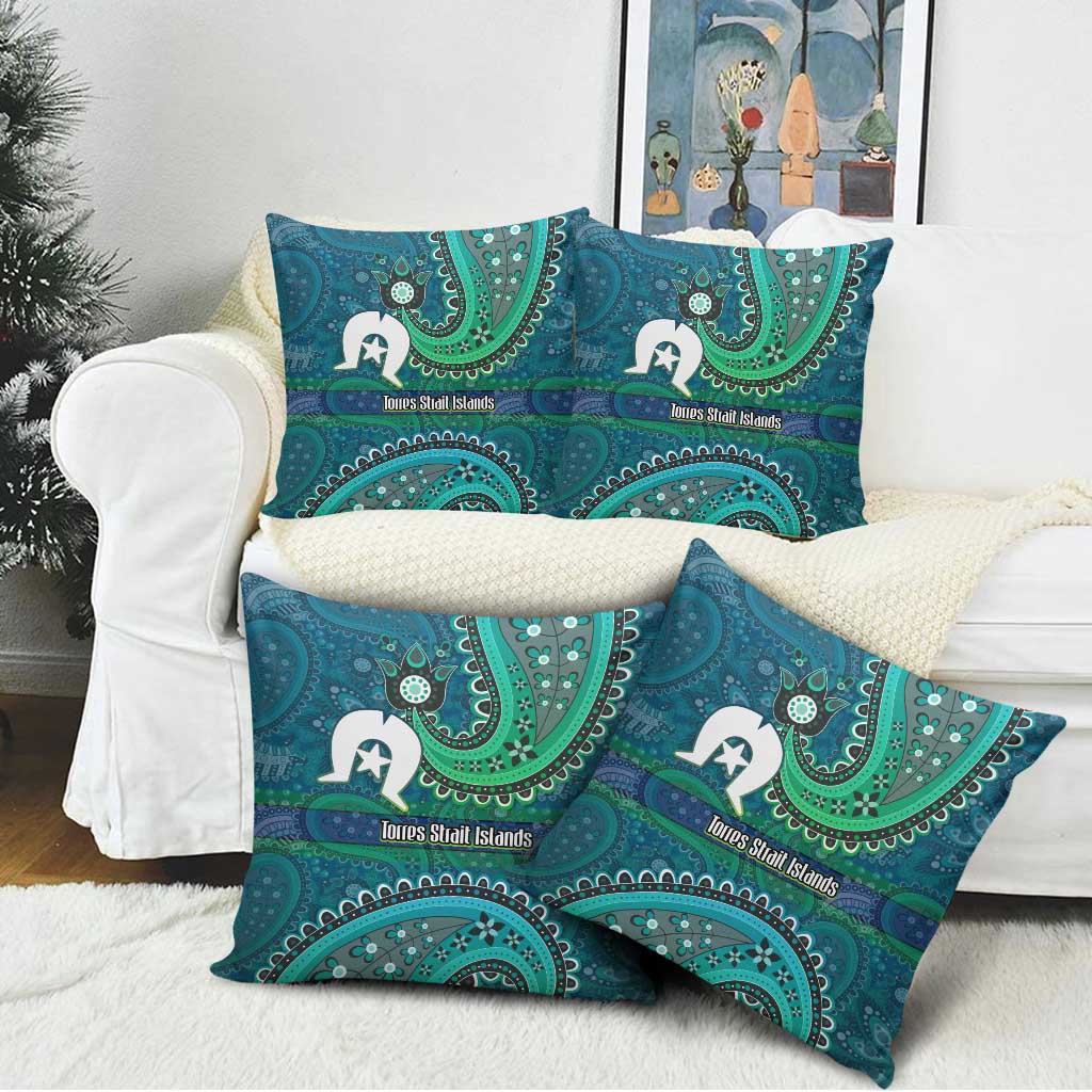 Torres Strait Islands Pillow Cover Dhari Emblem Vibrant Teal Indigenous