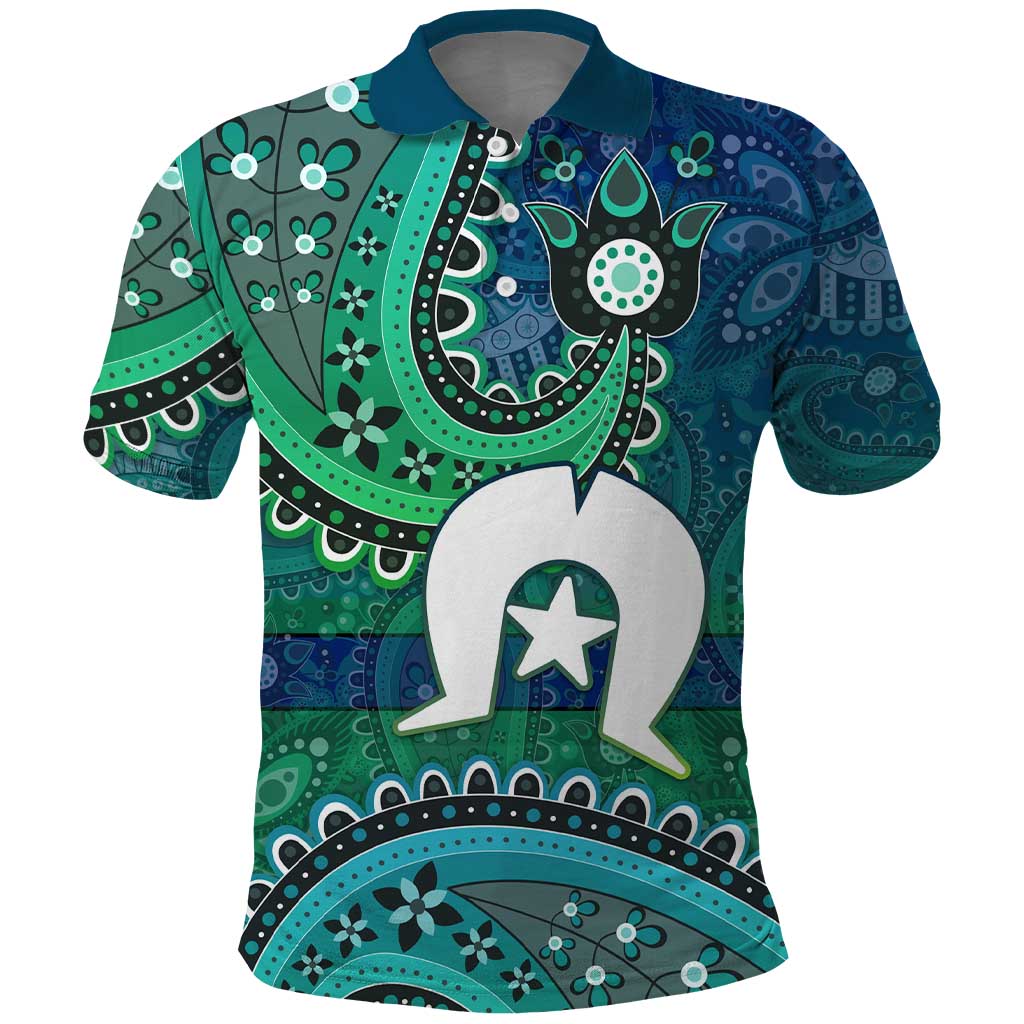 Torres Strait Islands Polo Shirt Dhari Emblem Vibrant Teal Indigenous