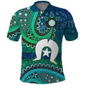 Torres Strait Islands Polo Shirt Dhari Emblem Vibrant Teal Indigenous