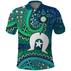 Torres Strait Islands Polo Shirt Dhari Emblem Vibrant Teal Indigenous