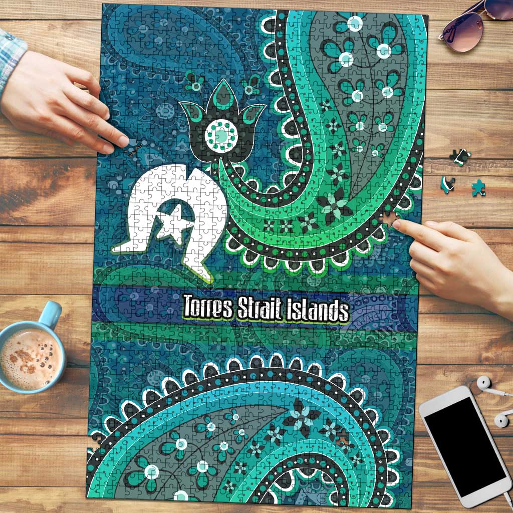 Torres Strait Islands Puzzle Dhari Emblem Vibrant Teal Indigenous