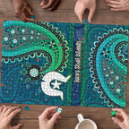 Torres Strait Islands Puzzle Dhari Emblem Vibrant Teal Indigenous