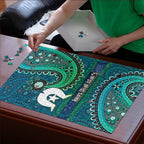 Torres Strait Islands Puzzle Dhari Emblem Vibrant Teal Indigenous