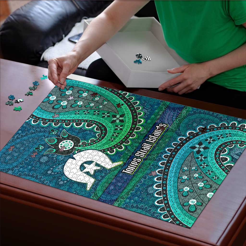 Torres Strait Islands Puzzle Dhari Emblem Vibrant Teal Indigenous