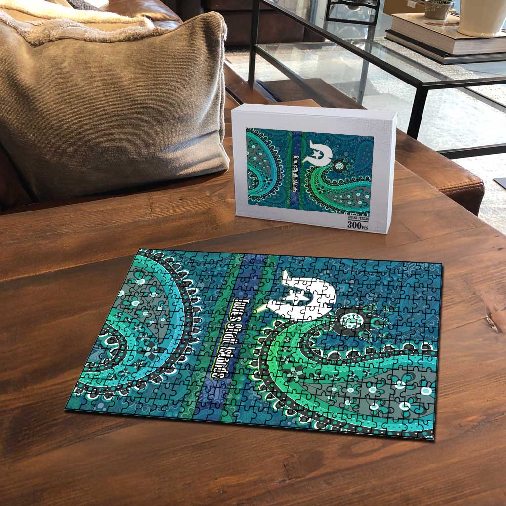 Torres Strait Islands Puzzle Dhari Emblem Vibrant Teal Indigenous