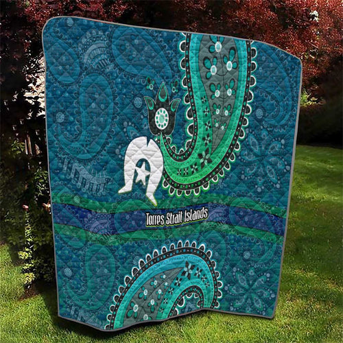 Torres Strait Islands Quilt Dhari Emblem Vibrant Teal Indigenous