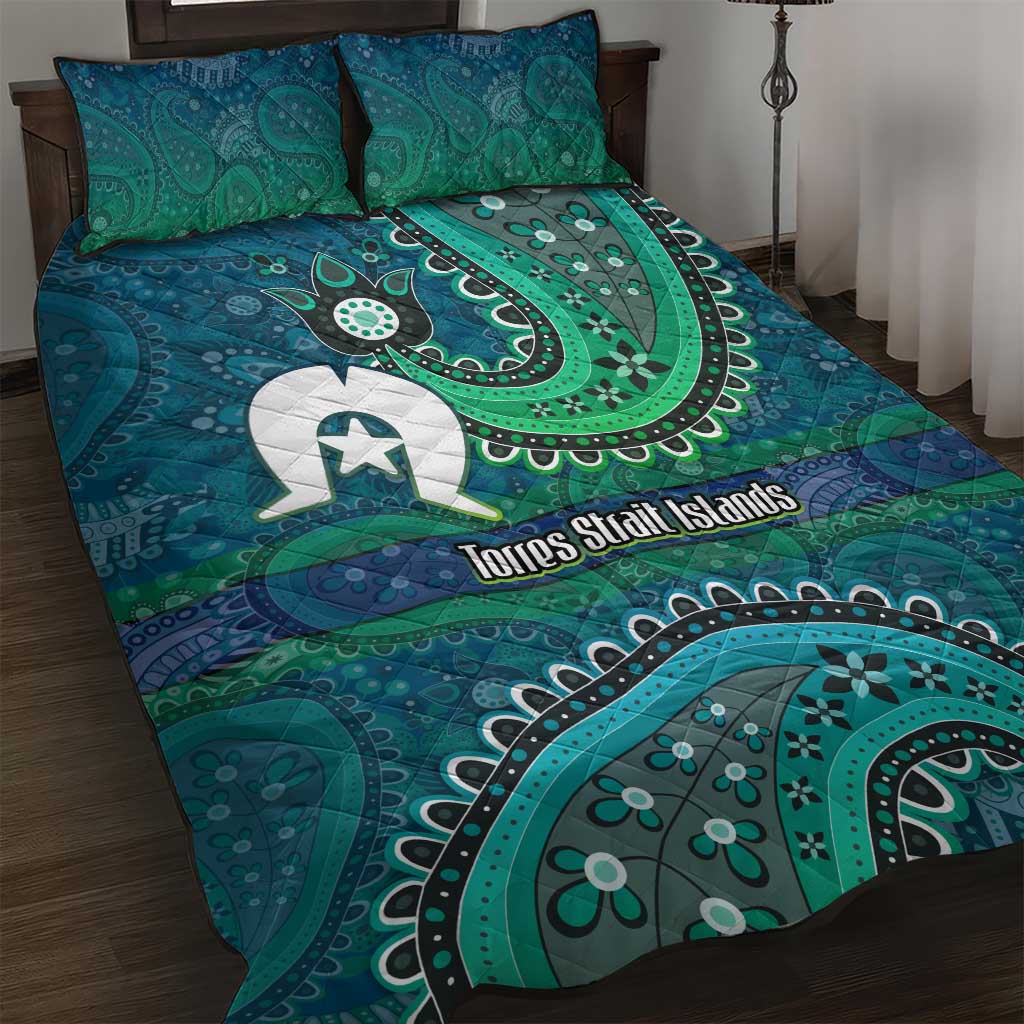 Torres Strait Islands Quilt Bed Set Dhari Emblem Vibrant Teal Indigenous