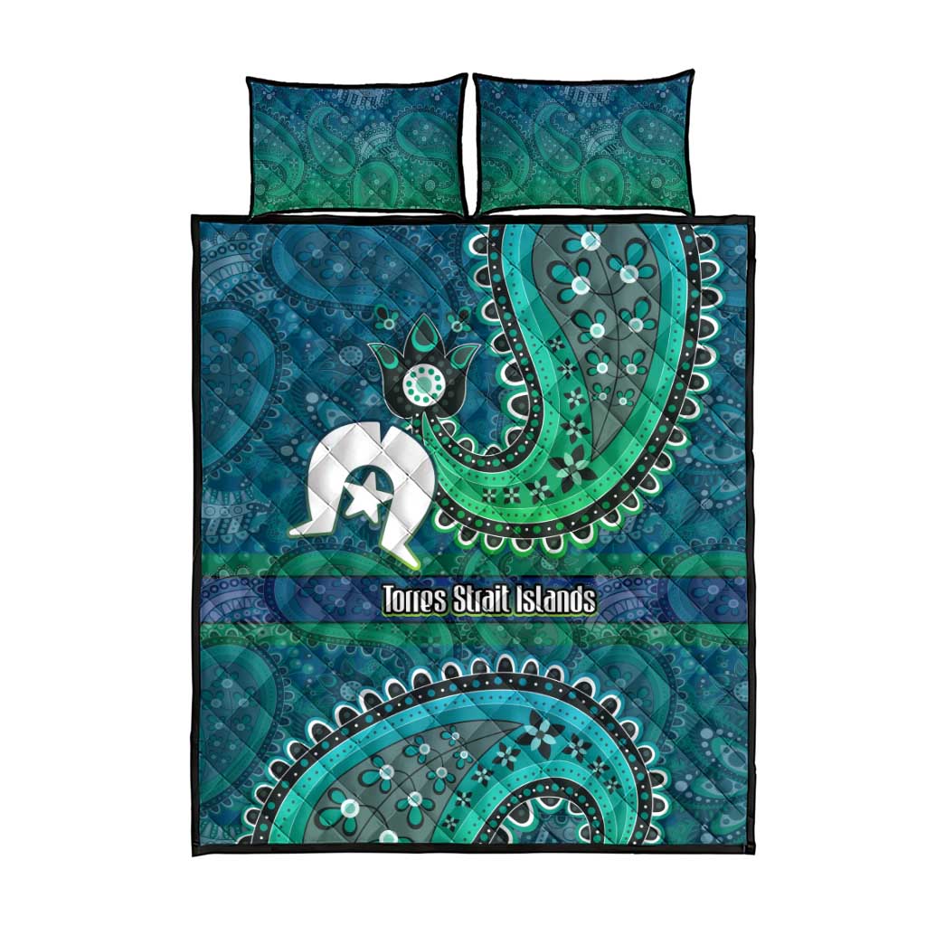 Torres Strait Islands Quilt Bed Set Dhari Emblem Vibrant Teal Indigenous