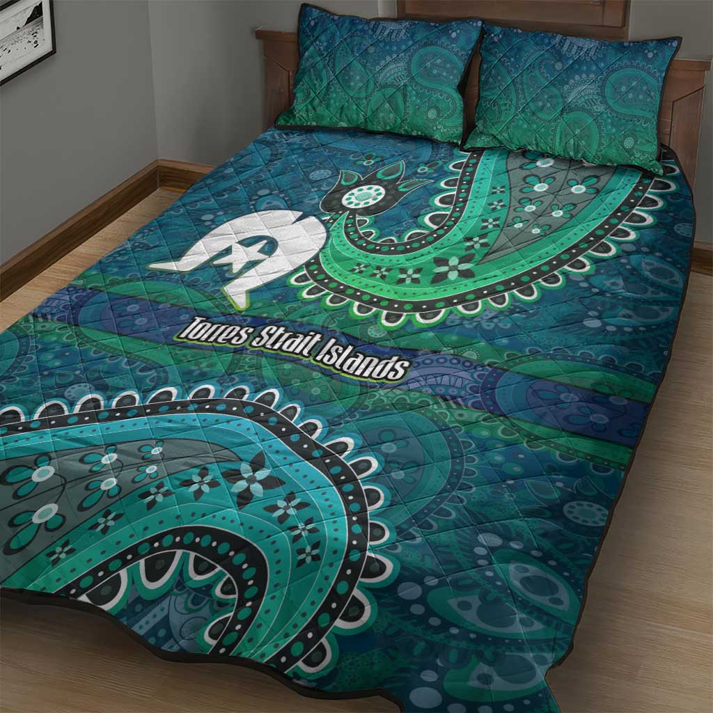 Torres Strait Islands Quilt Bed Set Dhari Emblem Vibrant Teal Indigenous