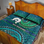 Torres Strait Islands Quilt Bed Set Dhari Emblem Vibrant Teal Indigenous