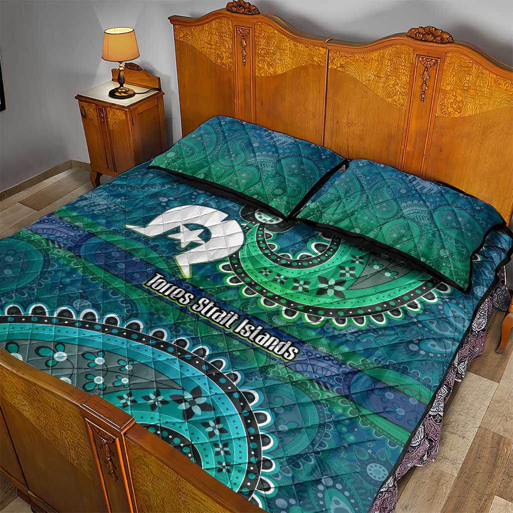 Torres Strait Islands Quilt Bed Set Dhari Emblem Vibrant Teal Indigenous