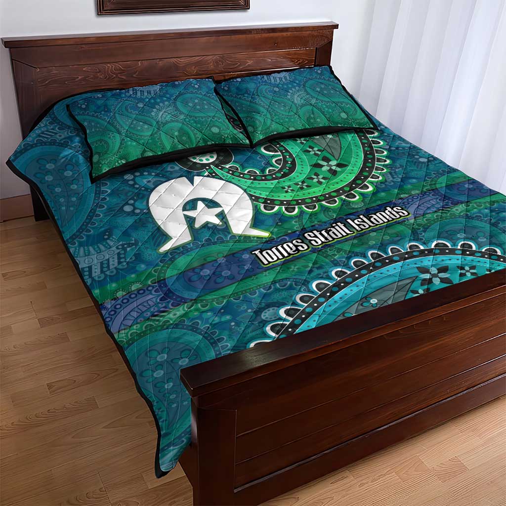 Torres Strait Islands Quilt Bed Set Dhari Emblem Vibrant Teal Indigenous
