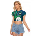 Torres Strait Islands Raglan Cropped T Shirt Dhari Emblem Vibrant Teal Indigenous